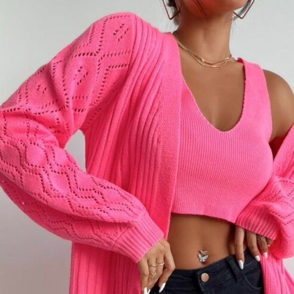 PINK Crop Knit Top & Open Front Cardigan - Picture 5 of 5